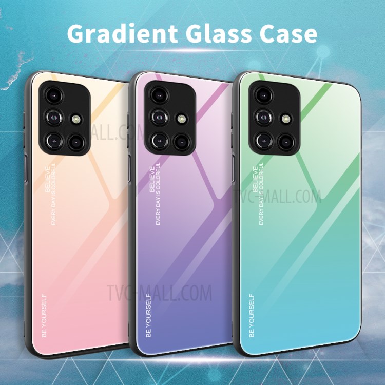 Gradient Tempered Glass Cell Phone Hybrid Case with TPU Edge for Samsung Galaxy M31S - Gradient Yellow Pink-5