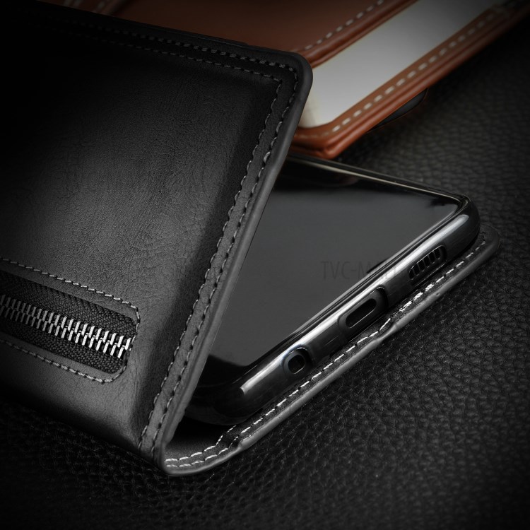 Multiple Card-Carrying Slots Leather Wallet Phone Protective Shell with Zippered Cash Pocket for Samsung Galaxy Note 20/Note 20 5G - Black-13