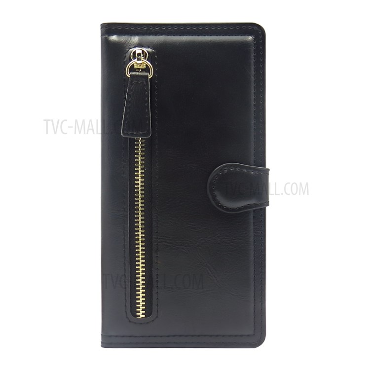 Multiple Card-Carrying Slots Leather Wallet Phone Protective Shell with Zippered Cash Pocket for Samsung Galaxy Note 20/Note 20 5G - Black-3