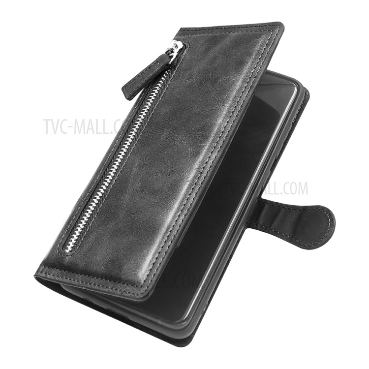 Multiple Card-Carrying Slots Leather Wallet Phone Protective Shell with Zippered Cash Pocket for Samsung Galaxy Note 20/Note 20 5G - Black-5