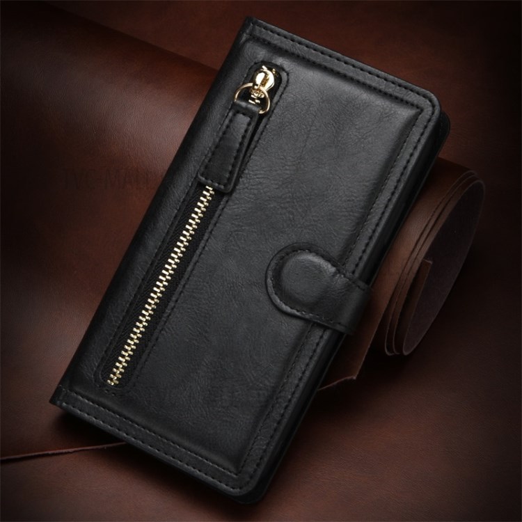 Multiple Card-Carrying Slots Leather Wallet Phone Protective Shell with Zippered Cash Pocket for Samsung Galaxy Note20 Ultra/Note20 Ultra 5G - Black-12