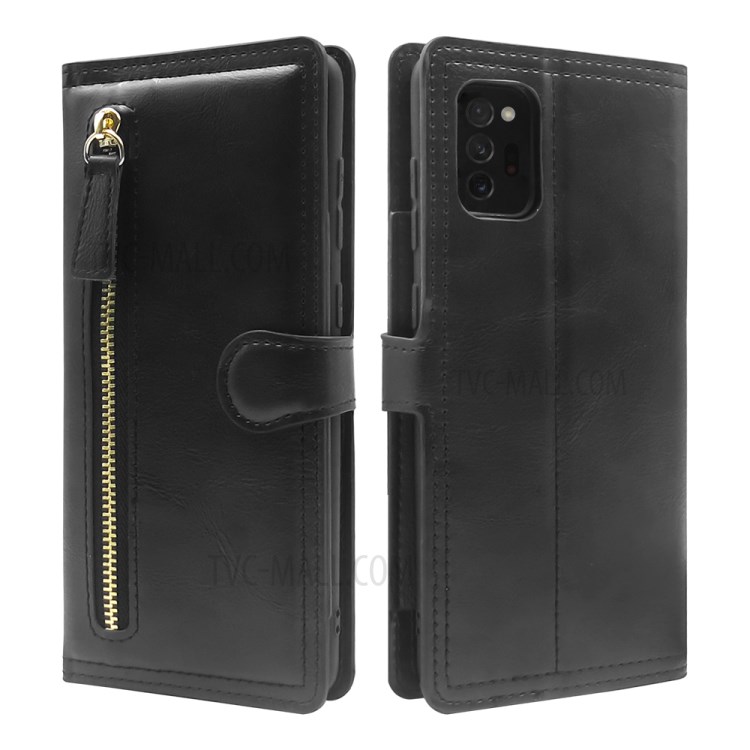 Multiple Card-Carrying Slots Leather Wallet Phone Protective Shell with Zippered Cash Pocket for Samsung Galaxy Note20 Ultra/Note20 Ultra 5G - Black-3