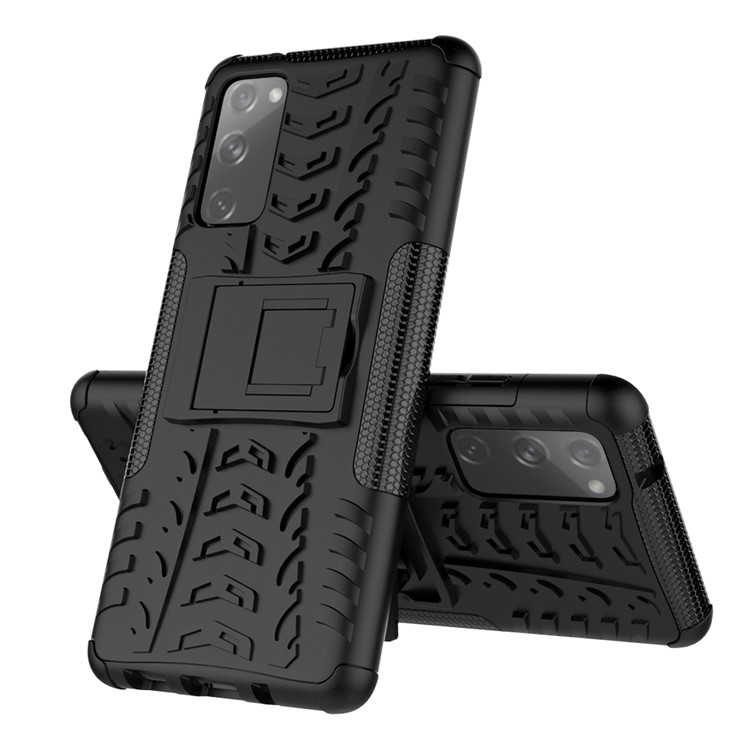 Cool Pneu PC + TPU Protection Shell Com Kickstand Para Samsung Galaxy S20 FE 5G/S20 Edição 5G - Preto