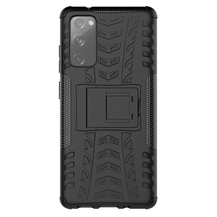 Cool Tire PC + TPU -schutzschale Mit Kickstand Für Samsung Galaxy S20 fe 5G/S20 Fan Edition 5G - Schwarz