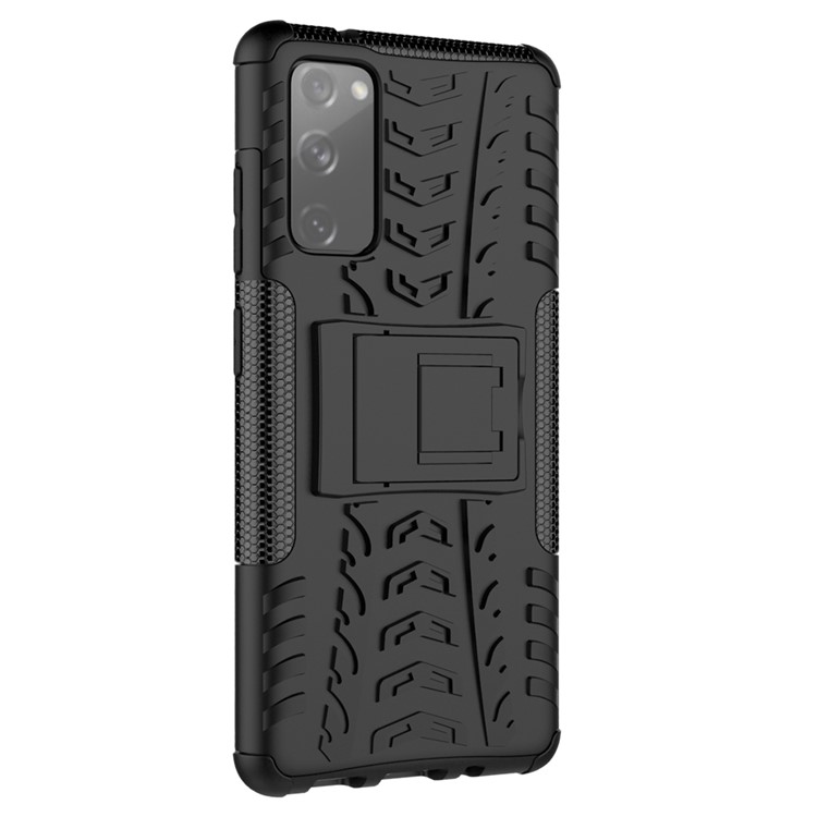 Cool Tire PC + TPU -schutzschale Mit Kickstand Für Samsung Galaxy S20 fe 5G/S20 Fan Edition 5G - Schwarz