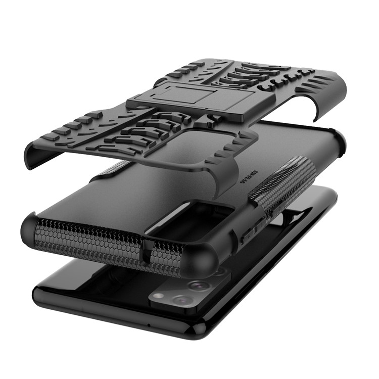 Cool Tire PC + TPU -schutzschale Mit Kickstand Für Samsung Galaxy S20 fe 5G/S20 Fan Edition 5G - Schwarz