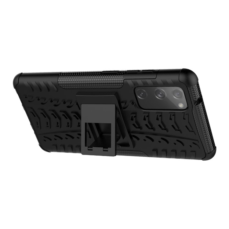 Cool Tire PC + TPU -schutzschale Mit Kickstand Für Samsung Galaxy S20 fe 5G/S20 Fan Edition 5G - Schwarz