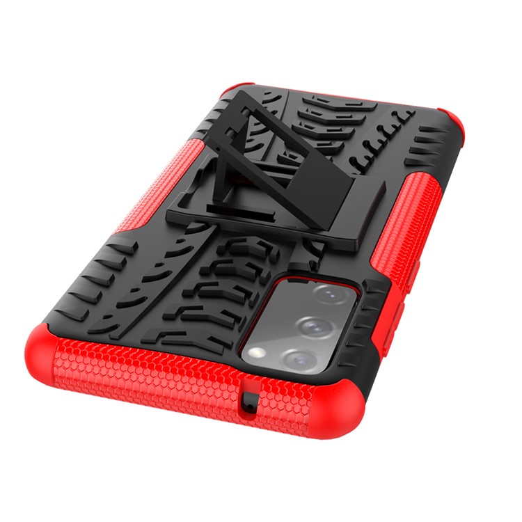 Cool Pneu PC + TPU Protection Shell Com Kickstand Para Samsung Galaxy S20 FE 5G/S20 Edição 5G - Vermelho-5