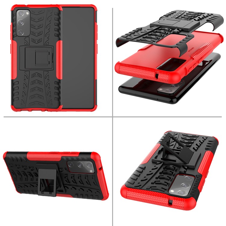 Cool Pneu PC + TPU Protection Shell Com Kickstand Para Samsung Galaxy S20 FE 5G/S20 Edição 5G - Vermelho-8