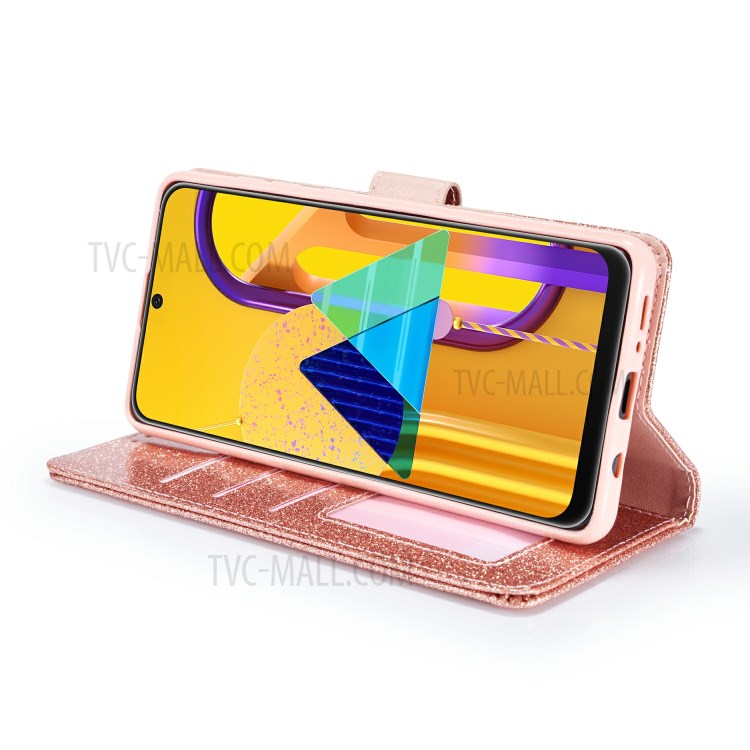 Glänzendes Diamant-Leder Mit Metallherzform Dekor Telefonabdeckung Shell Für Samsung-Galaxie A71 SM-A715 - Roségold-4