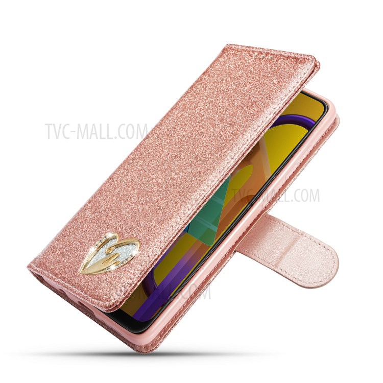 Glänzendes Diamant-Leder Mit Metallherzform Dekor Telefonabdeckung Shell Für Samsung-Galaxie A71 SM-A715 - Roségold-7