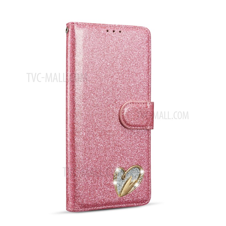 Gleaming Diamond Leather with Metal Heart Shape Decor Phone Cover Shell for Samsung Galaxy A71 SM-A715 - Pink-2