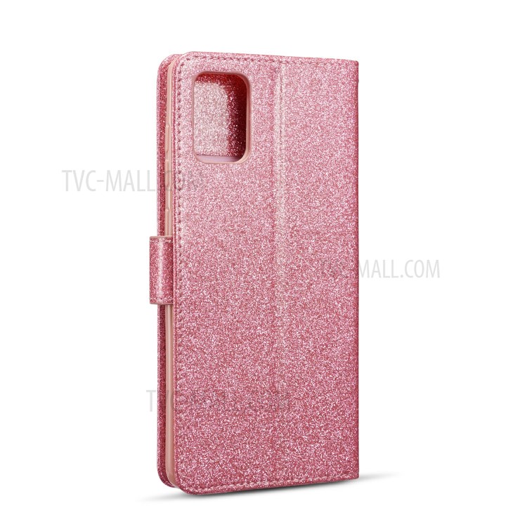 Gleaming Diamond Leather with Metal Heart Shape Decor Phone Cover Shell for Samsung Galaxy A71 SM-A715 - Pink-3