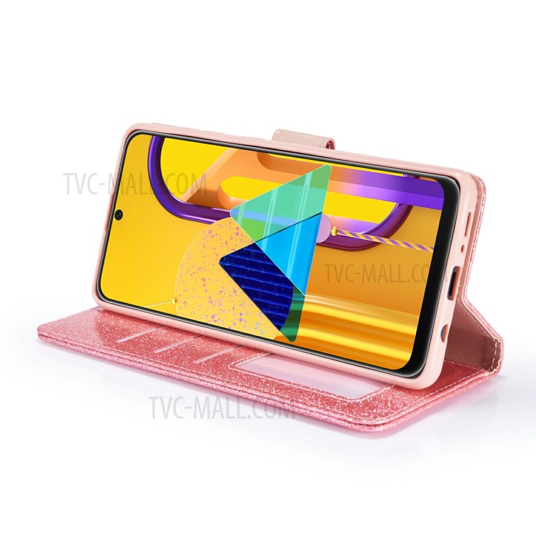 Gleaming Diamond Leather with Metal Heart Shape Decor Phone Cover Shell for Samsung Galaxy A71 SM-A715 - Pink-4