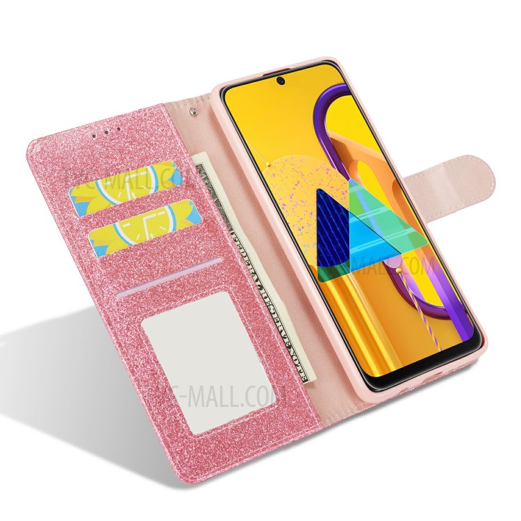 Gleaming Diamond Leather with Metal Heart Shape Decor Phone Cover Shell for Samsung Galaxy A71 SM-A715 - Pink-5
