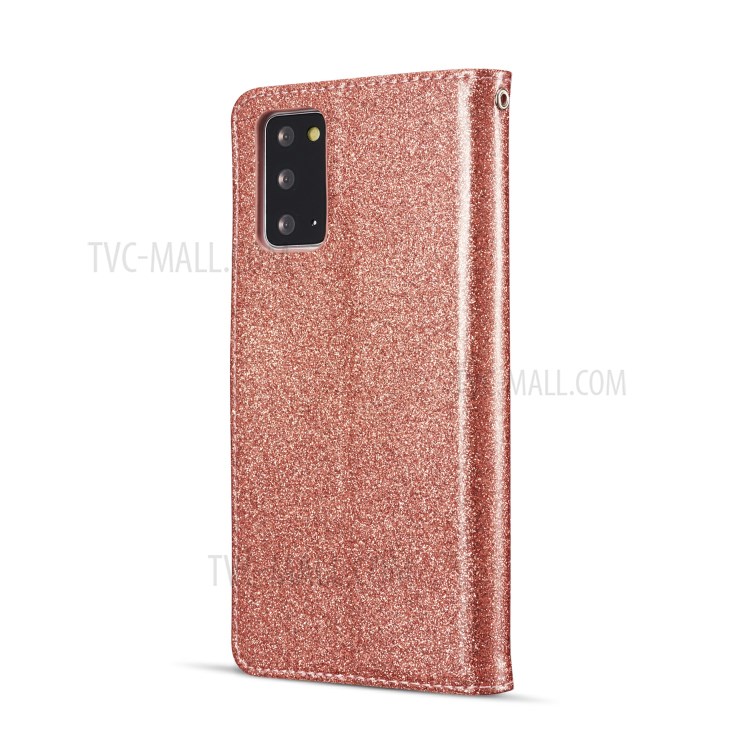 Gleaming Diamond Leather with Metal Heart Shape Decor Phone Cover Shell for Samsung Galaxy Note 20/Note 20 5G - Rose Gold-3