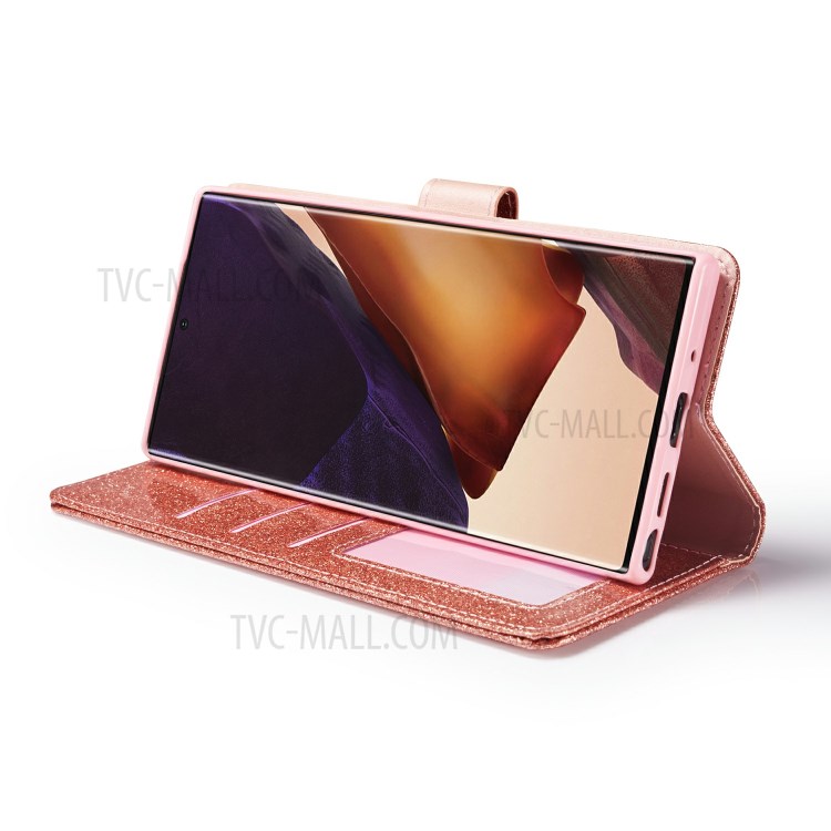 Gleaming Diamond Leather with Metal Heart Shape Decor Phone Cover Shell for Samsung Galaxy Note20 Ultra/Note20 Ultra 5G - Rose Gold-4