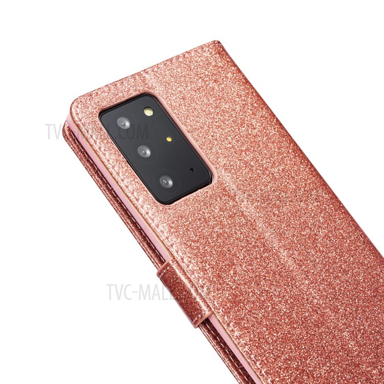 Gleaming Diamond Leather with Metal Heart Shape Decor Phone Cover Shell for Samsung Galaxy Note20 Ultra/Note20 Ultra 5G - Rose Gold-5