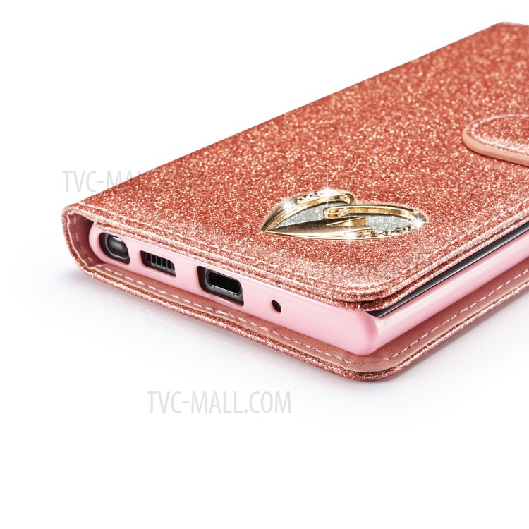 Gleaming Diamond Leather with Metal Heart Shape Decor Phone Cover Shell for Samsung Galaxy Note20 Ultra/Note20 Ultra 5G - Rose Gold-7