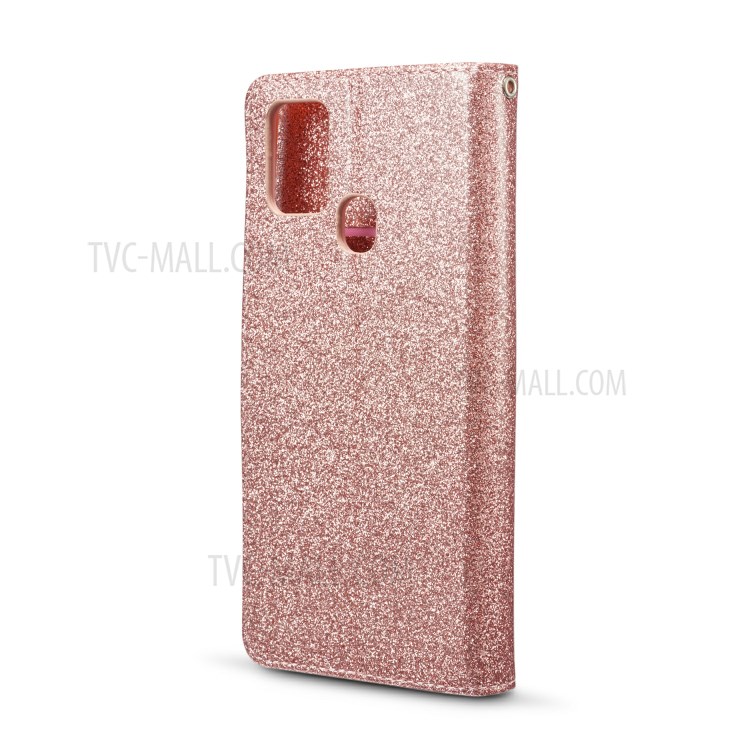 Gleaming Diamond Leather with Metal Heart Shape Decor Phone Cover Shell for Samsung Galaxy A21s - Rose Gold-3