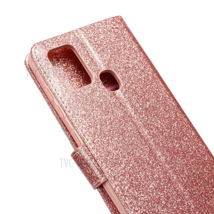 Gleaming Diamond Leather with Metal Heart Shape Decor Phone Cover Shell for Samsung Galaxy A21s - Rose Gold-5