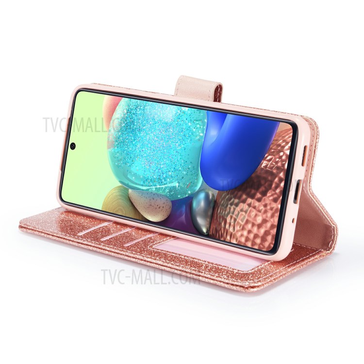 Gleaming Diamond Leather with Metal Heart Shape Decor Phone Cover Shell for Samsung Galaxy S20 - Rose Gold-4