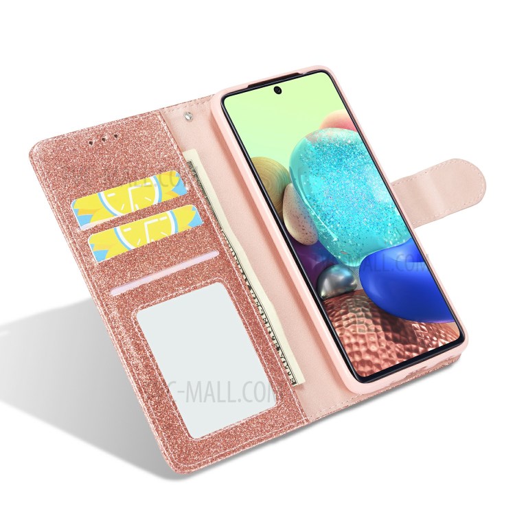 Reluzente Couro Diamante Com Coração De Metal Forma Decoração Shell Tampa Do Telefone Para Samsung Galaxy S20 - Rosa Ouro-5