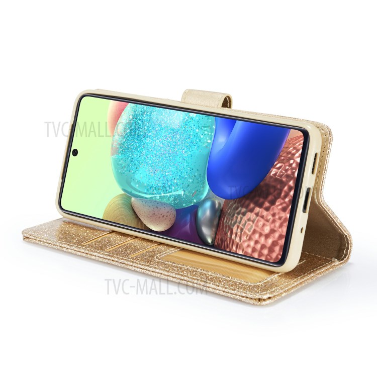 Gleaming Diamond Leather with Metal Heart Shape Decor Phone Cover Shell for Samsung Galaxy S20 - Gold-4