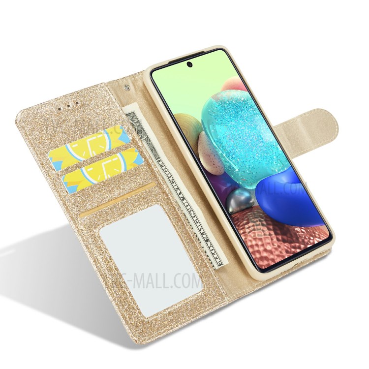 Gleaming Diamond Leather with Metal Heart Shape Decor Phone Cover Shell for Samsung Galaxy S20 - Gold-5