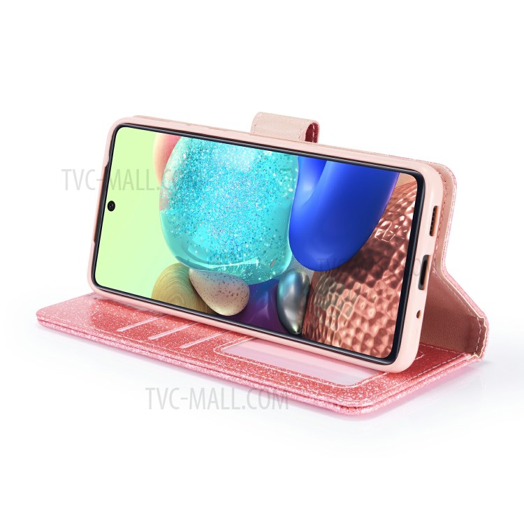 Gleaming Diamond Leather with Metal Heart Shape Decor Phone Cover Shell for Samsung Galaxy S20 - Pink-4