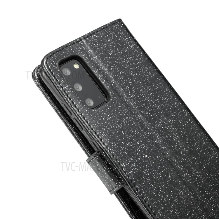 Gleaming Diamond Leather with Metal Heart Shape Decor Phone Cover Shell for Samsung Galaxy S20 - Black-6