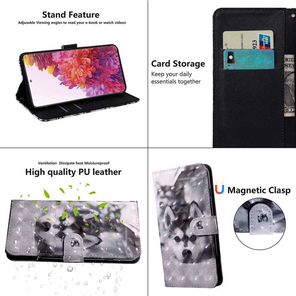 Light Spot Decor Pattern Printing Wallet Stand Leather Cover Case for Samsung Galaxy S20 FE - Wolf-7