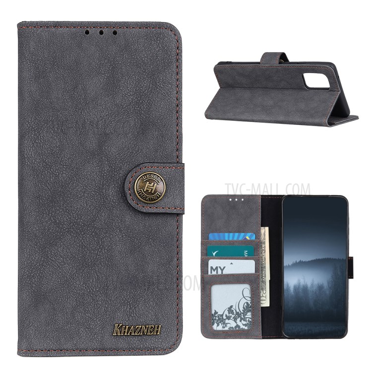 KHAZNEH Retro Split Leather Wallet Phone Case for Samsung Galaxy M51 Side Fingerprint Version - Black-1