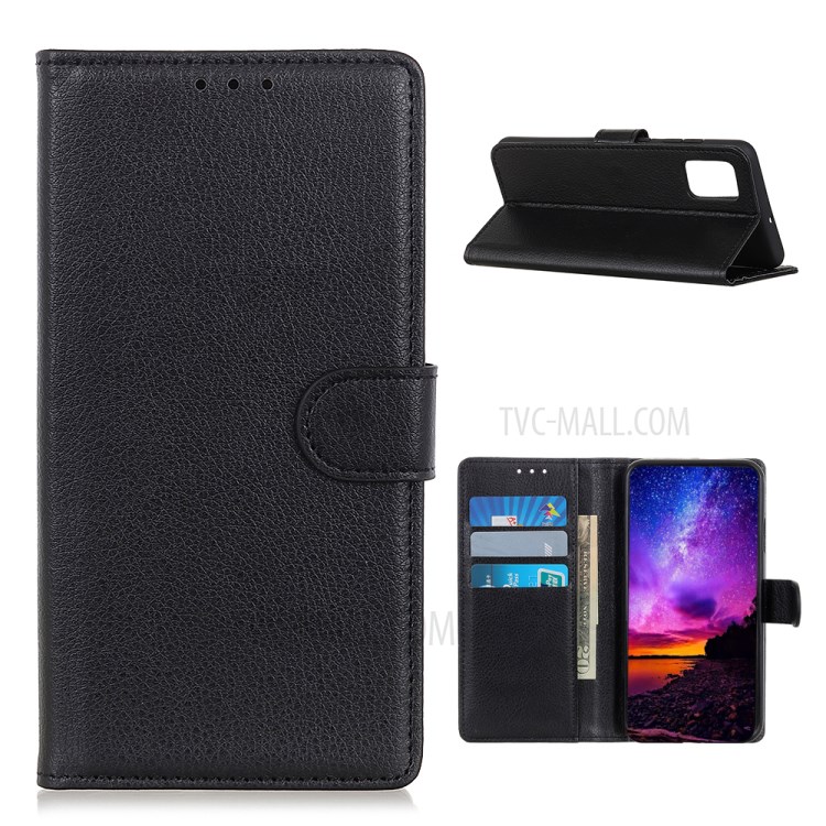 Litchi Texture Leather Wallet Protective Cover for Samsung Galaxy M51 Side Fingerprint Version - Black-1