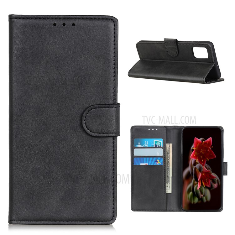 PU Leather Stand Wallet Mobile Phone Cover for Samsung Galaxy M51 Side Fingerprint Version - Black-1