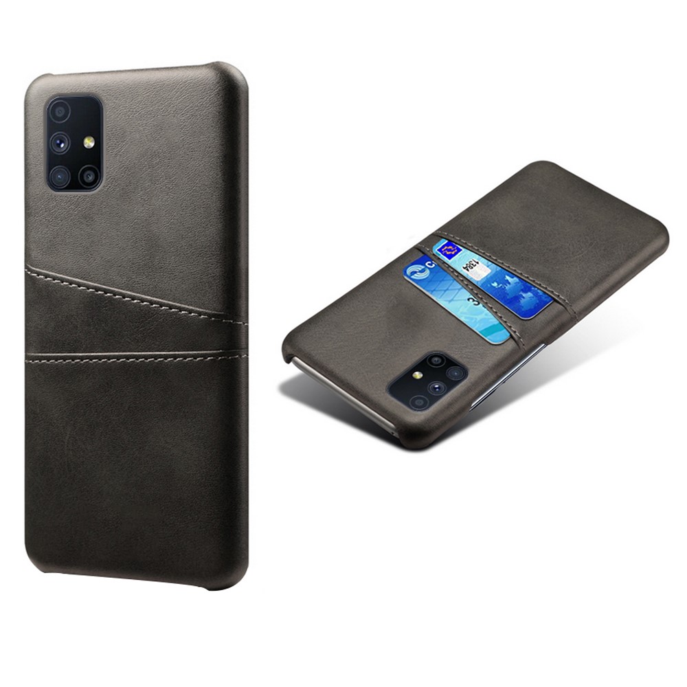 Hard Cover Double Card Slots PU Leather + Plastic Shell for Samsung Galaxy M51 (Side Fingerprint) - Black-1