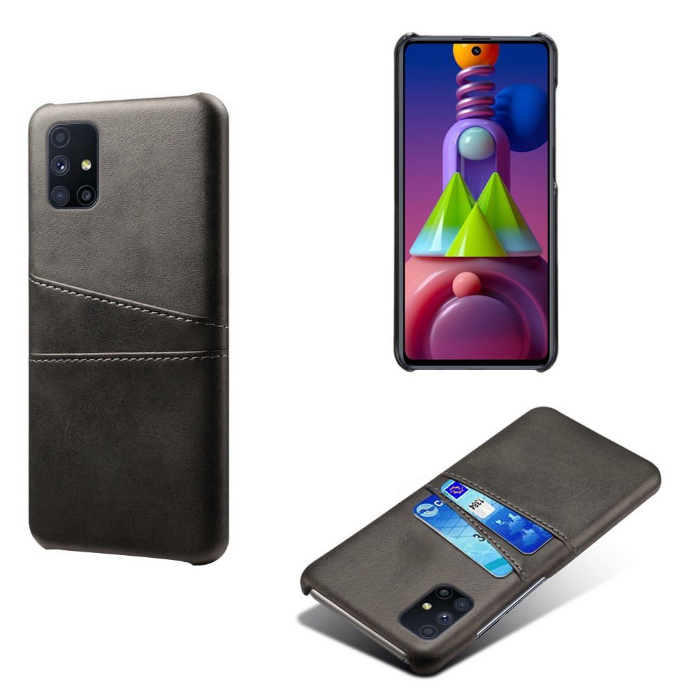 Hard Cover Double Card Slots PU Leather + Plastic Shell for Samsung Galaxy M51 (Side Fingerprint) - Black-2