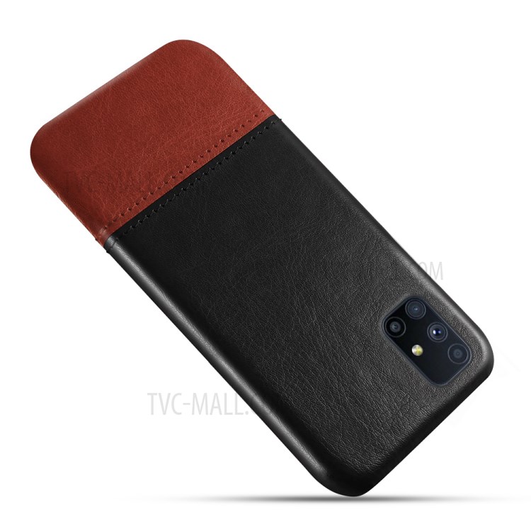 KSQ Dual-color Splicing PU Leather + PC Protector Cover for Samsung Galaxy M51 (Side Fingerprint) - Black/Dark Brown-2