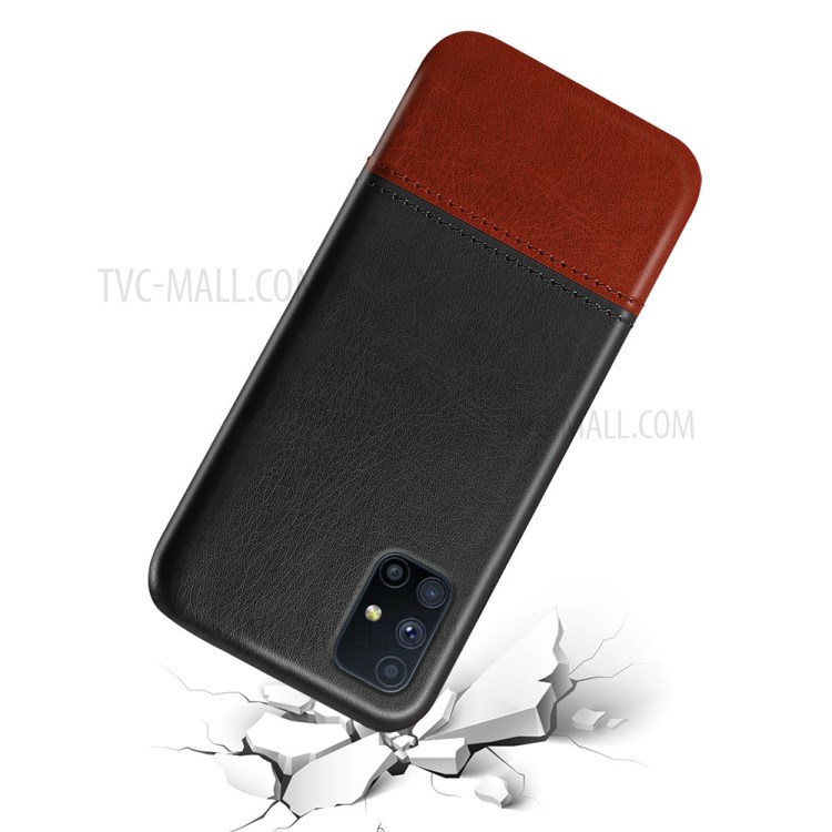 KSQ Dual-color Splicing PU Leather + PC Protector Cover for Samsung Galaxy M51 (Side Fingerprint) - Black/Dark Brown-5