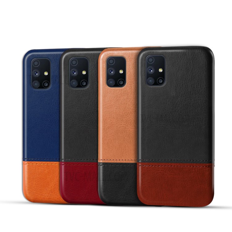 KSQ Dual-color Splicing PU Leather + PC Protector Cover for Samsung Galaxy M51 (Side Fingerprint) - Black/Dark Brown-6