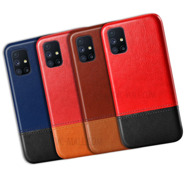 KSQ Dual-color Splicing PU Leather + PC Protector Cover for Samsung Galaxy M51 (Side Fingerprint) - Black/Dark Brown-7