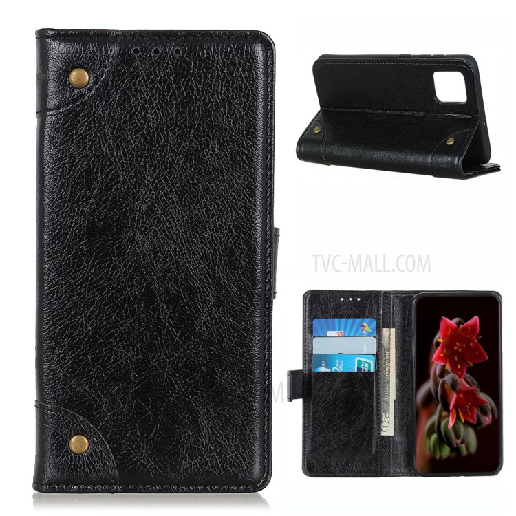 Nappa Texture Wallet Leather Phone Shell Stand Casing for Samsung Galaxy M51 (Side Fingerprint) - Black-1