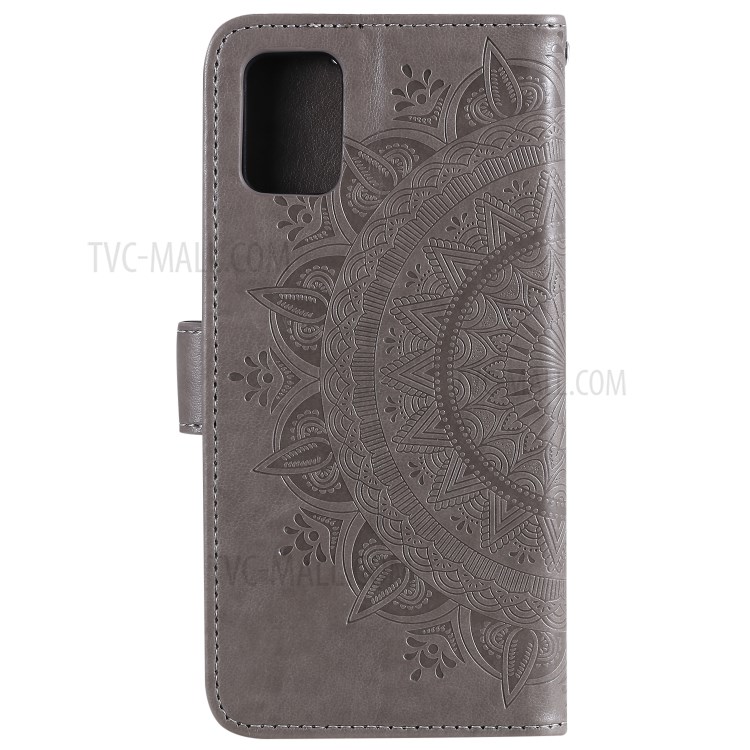 Imprint Flower Leather Shell Cover for Samsung Galaxy M51 - Grey-3