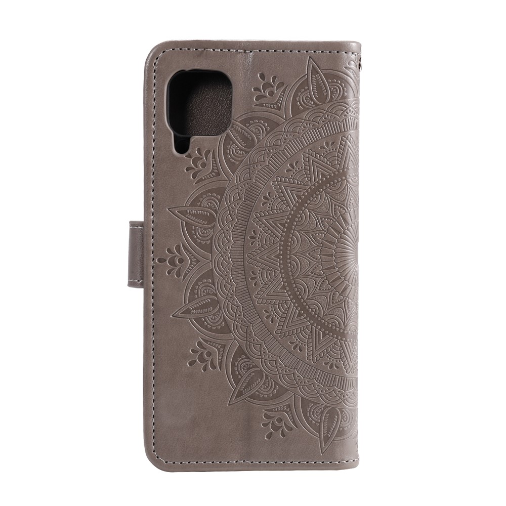 Impreinte de Coque en Cuir de Fleur Pour Samsung Galaxy A42 5G - Gris