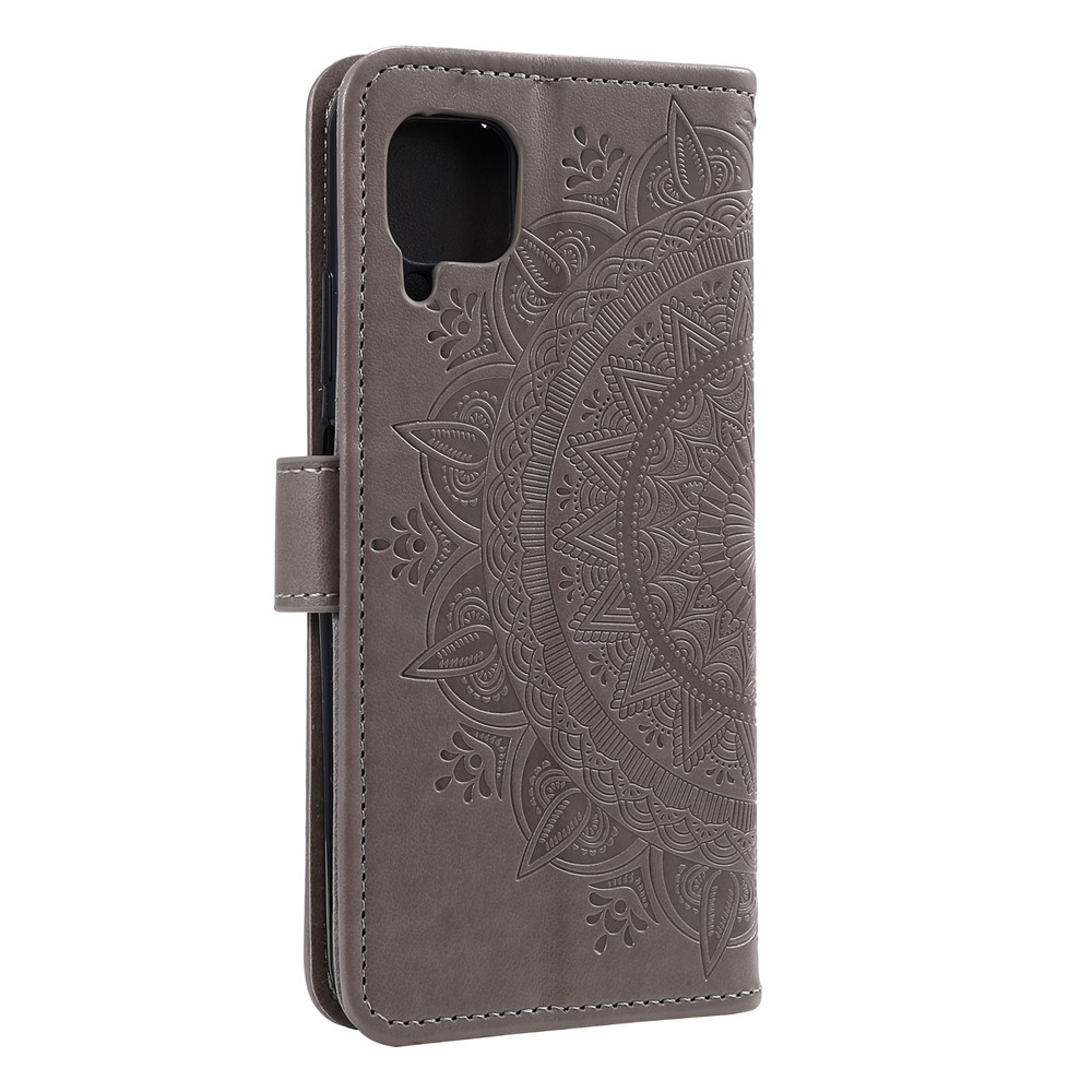 Impressão da Capa de Casca de Couro de Flor Para Samsung Galaxy A42 5G - Cinza-5