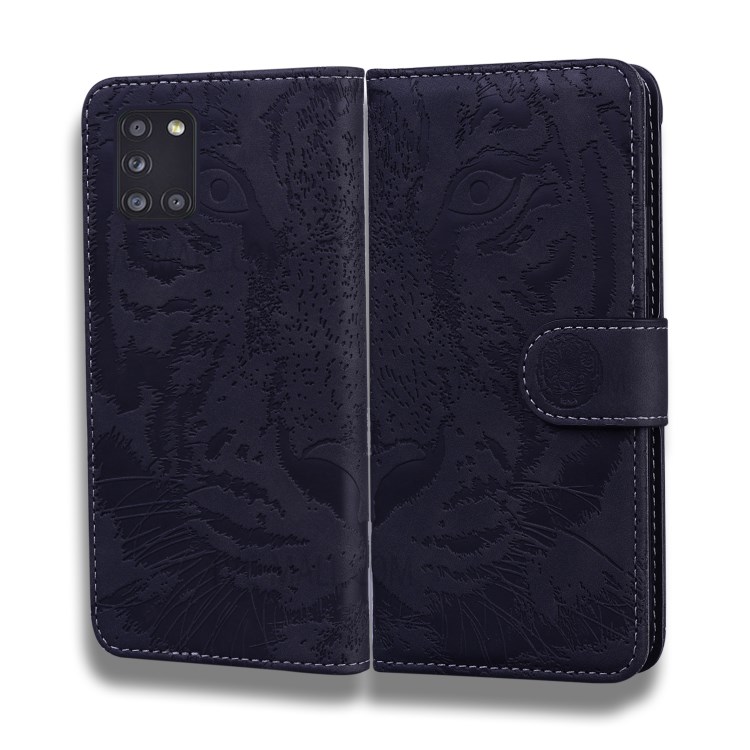 Imprinted Tiger Pattern Leather Phone Case with Wallet Stand for Samsung Galaxy A31 - Black-1