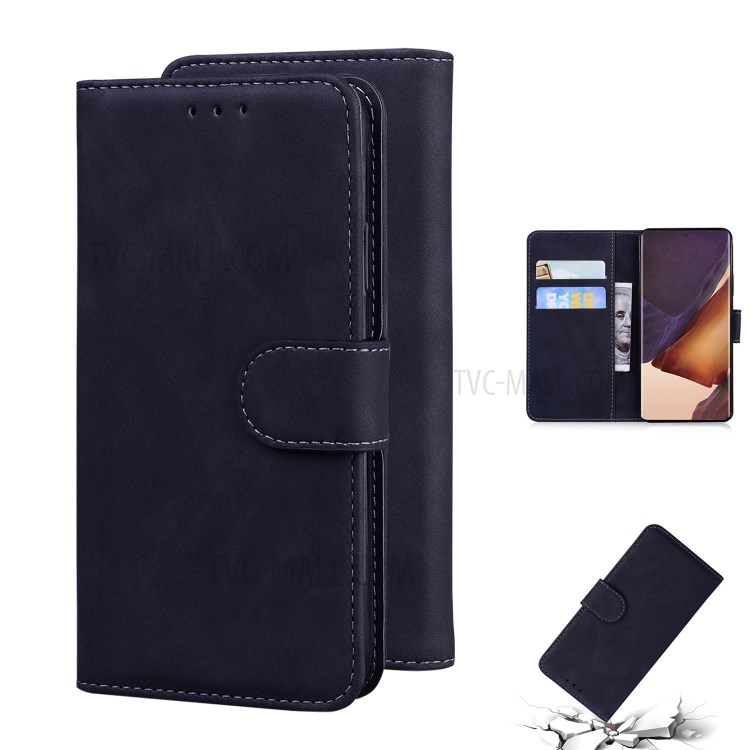 Leather Wallet Stand Phone Case for Samsung Galaxy Note20 Ultra/Note20 Ultra 5G - Black-1