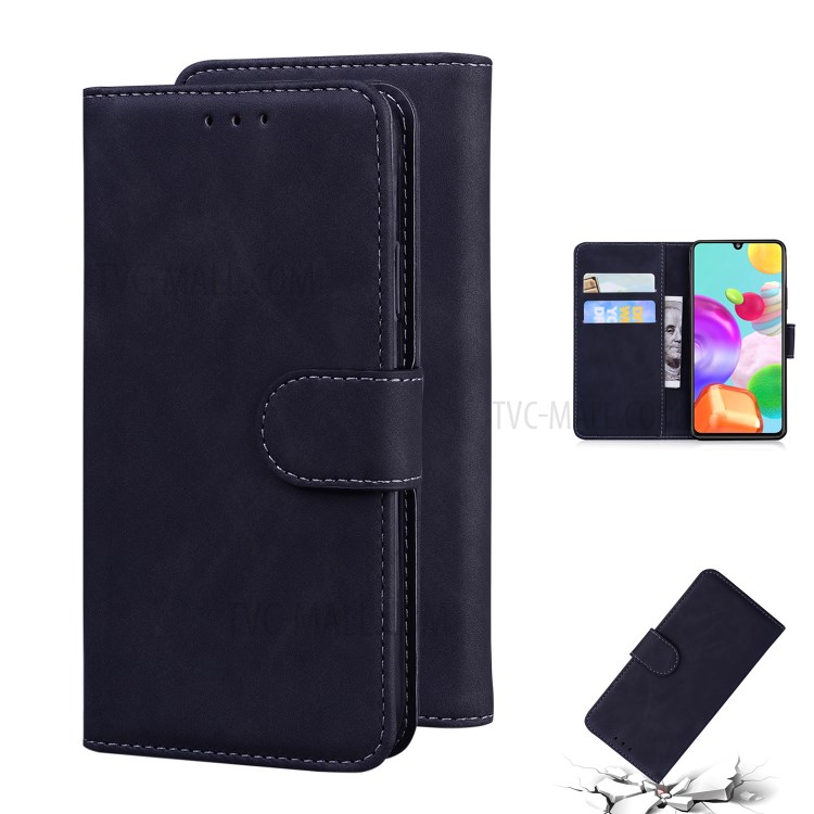 Leather Wallet Stand Phone Case for Samsung Galaxy A41 (Global Version) - Black-1