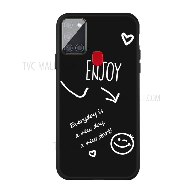 Smile Pattern Printing Matte TPU Back Shell for Samsung Galaxy A21s - Black-1