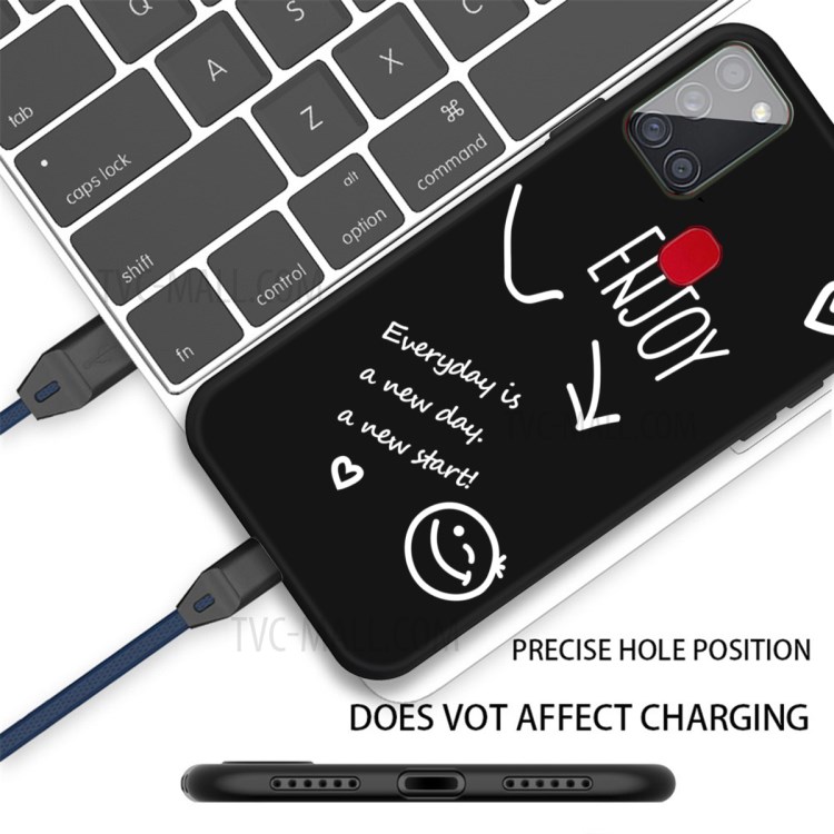 Smile Pattern Printing Matte TPU Back Shell for Samsung Galaxy A21s - Black-3